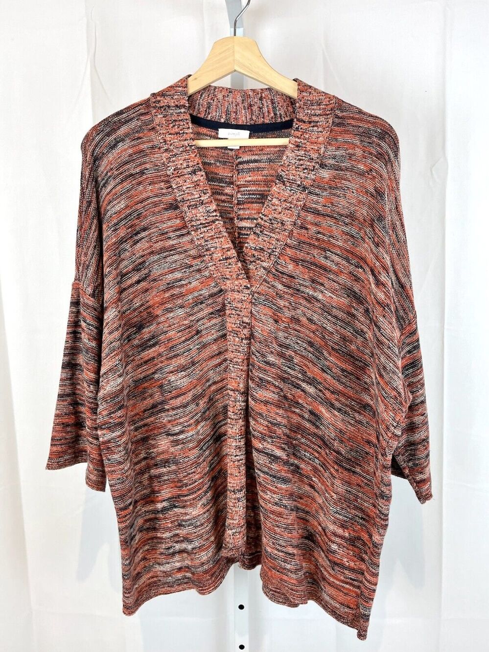 J. JILL Pure Jill PETITE PM V Neck Spacedye Sweater 3/4 Kimono Sleeve Multicolor